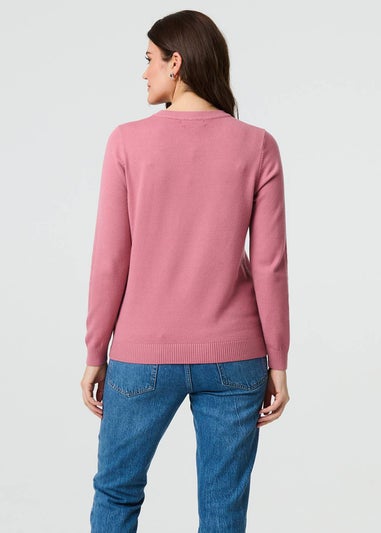 Izabel London Blush Floral Gemstone Embellished Jumper