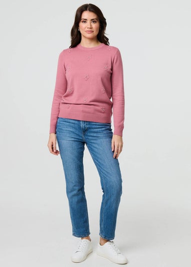 Izabel London Blush Floral Gemstone Embellished Jumper