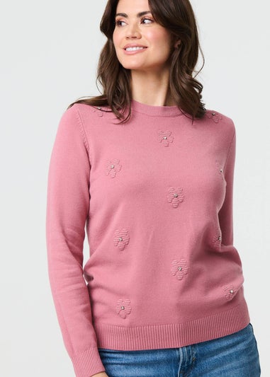 Izabel London Blush Floral Gemstone Embellished Jumper