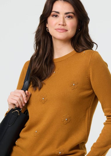 Izabel London Mustard Floral Gemstone Embellished Jumper