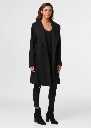 Izabel London Black Wrap Front Tie Waist Coat