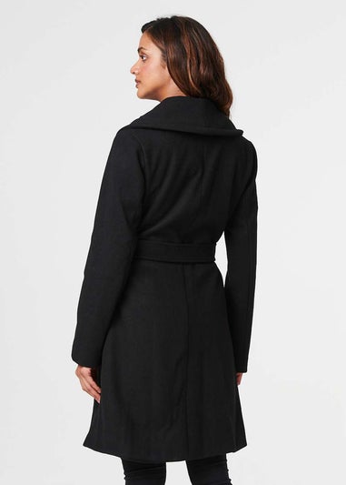 Izabel London Black Wrap Front Tie Waist Coat