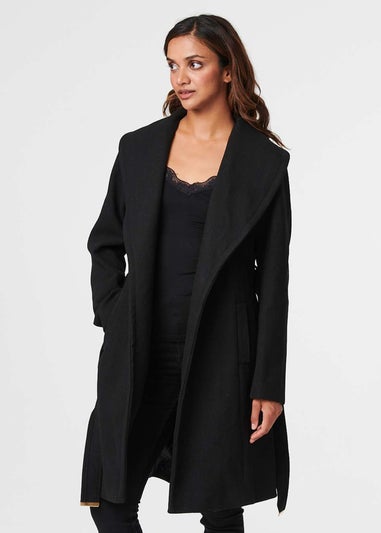 Izabel London Black Wrap Front Tie Waist Coat