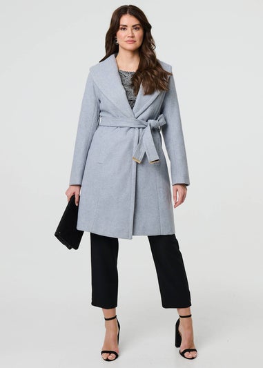 Izabel London Light Blue Wrap Front Tie Waist Coat