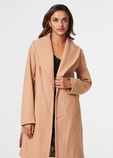 Izabel London Brown Wrap Front Tie Waist Coat