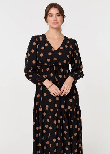 Izabel London Black Polka Dot Tie Empire Waist Maxi Dress