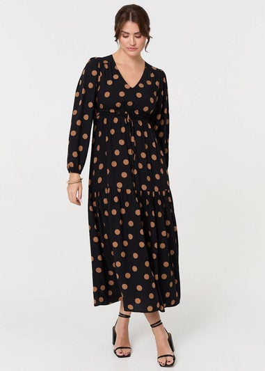 Izabel London Black Polka Dot Tie Empire Waist Maxi Dress
