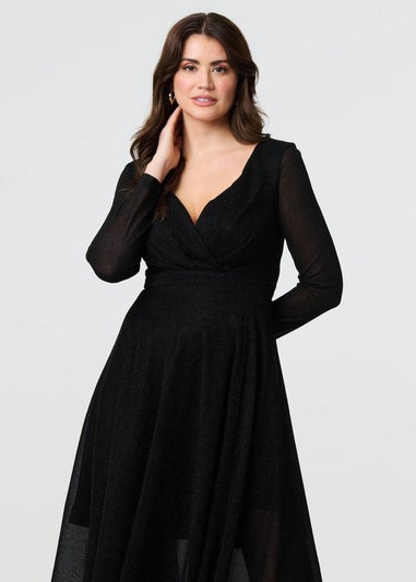 Izabel London Black Sparkly V-Neck Long Sleeve Maxi Dress