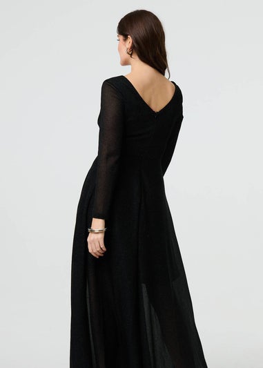 Izabel London Black Sparkly V-Neck Long Sleeve Maxi Dress