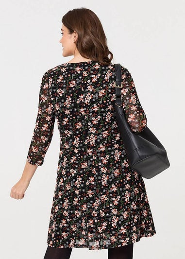 Izabel London Orange Ditsy Floral Mesh Knee Length Dress
