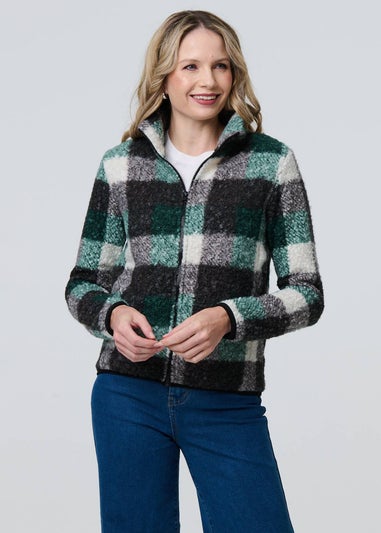 Izabel London Green Checked Zip Front Boxy Teddy Jacket