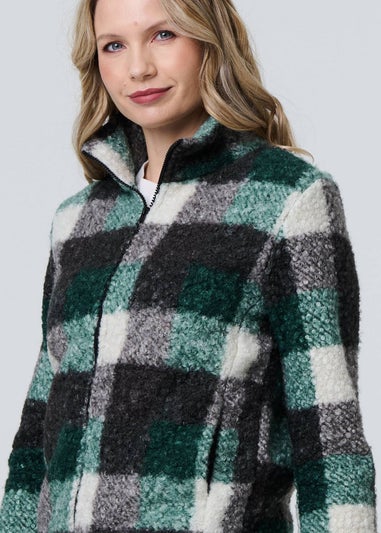 Izabel London Green Checked Zip Front Boxy Teddy Jacket
