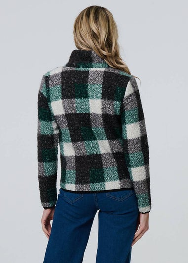 Izabel London Green Checked Zip Front Boxy Teddy Jacket