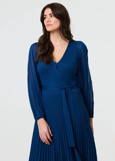 Izabel London Teal Semi Sheer Pleated Knee length Dress