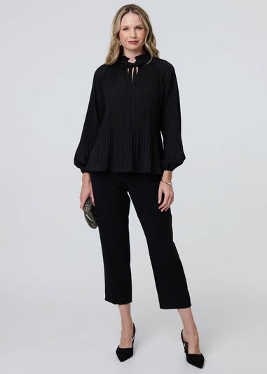 Izabel London Black Pleated Tie Neck Long Sleeve Blouse
