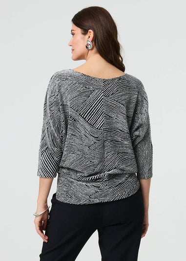 Izabel London Silver Metallic Stripe Batwing Sleeve Top