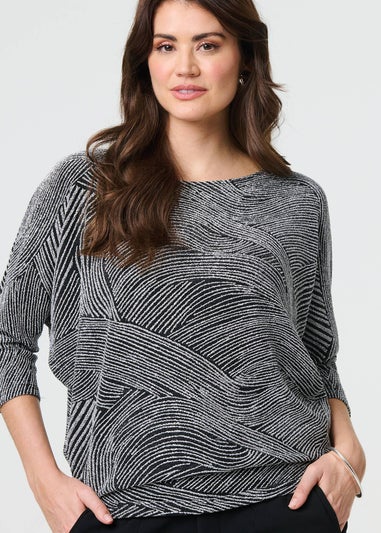 Izabel London Silver Metallic Stripe Batwing Sleeve Top