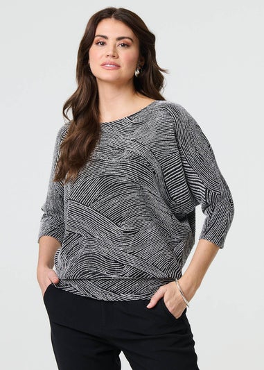 Izabel London Silver Metallic Stripe Batwing Sleeve Top