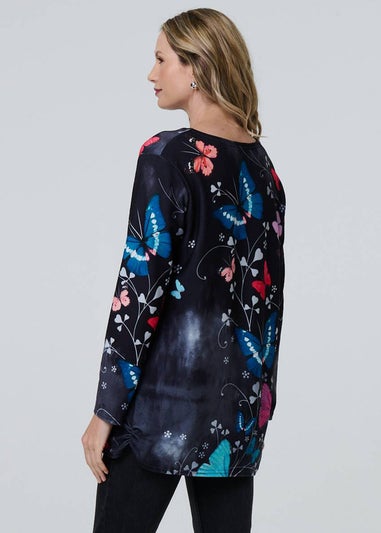 Izabel London Blue Butterfly Print Diamante Detail Tunic