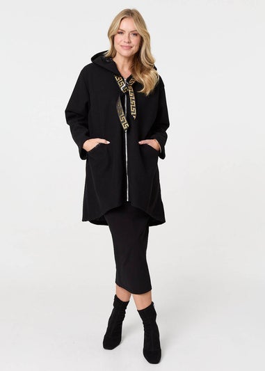 Izabel London Black Contrast Trim Hood Turn-Up Sleeve Jacket