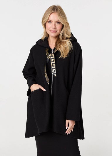 Izabel London Black Contrast Trim Hood Turn-Up Sleeve Jacket