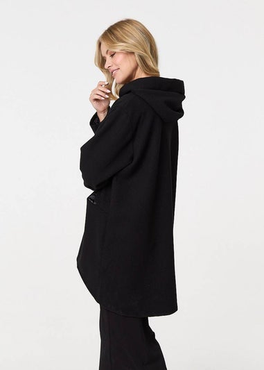 Izabel London Black Contrast Trim Hood Turn-Up Sleeve Jacket