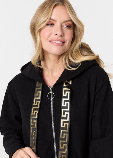 Izabel London Black Contrast Trim Hood Turn-Up Sleeve Jacket