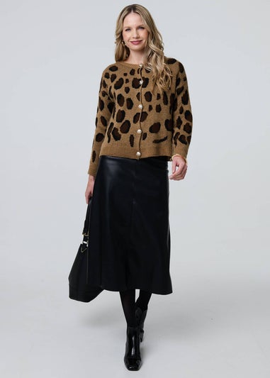 Izabel London Brown Animal Print Button-Up Boxy Cardigan