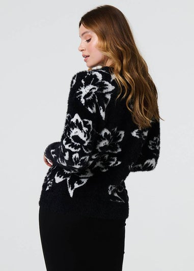 Izabel London Black Butterfly Print Embellished Jumper