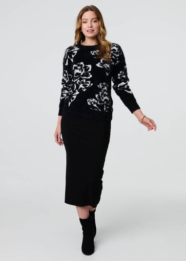 Izabel London Black Butterfly Print Embellished Jumper