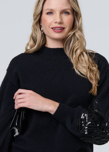 Izabel London Black Sequin Embellished Relaxed Jumper