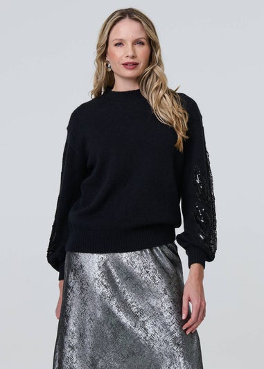 Izabel London Black Sequin Embellished Relaxed Jumper