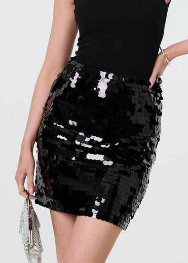 Izabel London Black Sequin Embellished High Waist Mini Skirt