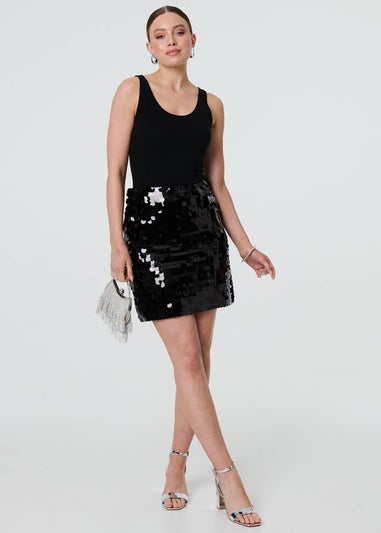 Izabel London Black Sequin Embellished High Waist Mini Skirt