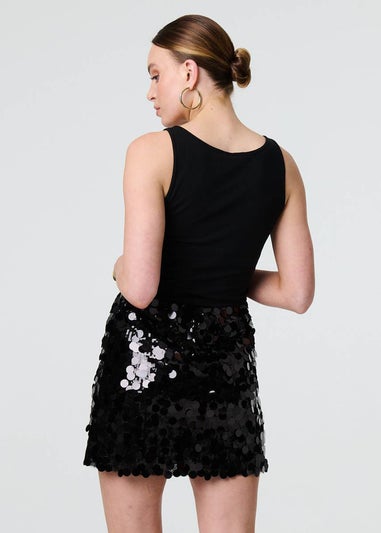 Izabel London Black Sequin Embellished A-Line Mini Skirt