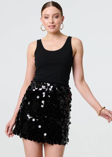 Izabel London Black Sequin Embellished A-Line Mini Skirt