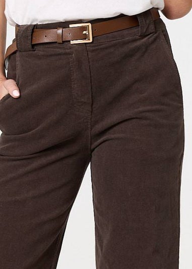 Izabel London Brown Faux Leather Belt Corduroy Trousers