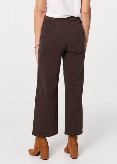 Izabel London Brown Faux Leather Belt Corduroy Trousers