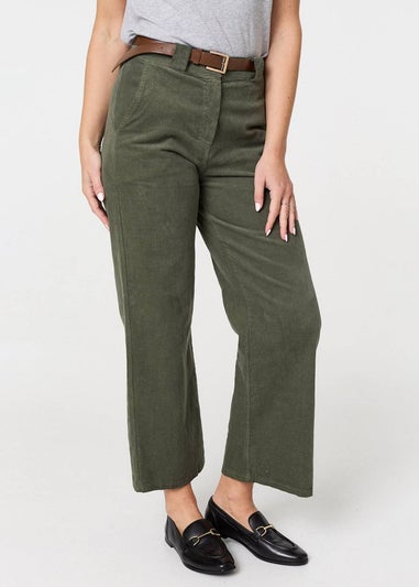 Izabel London Green Faux Leather Belt Corduroy Trousers