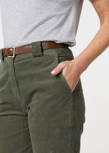 Izabel London Green Faux Leather Belt Corduroy Trousers