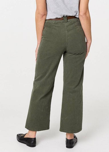 Izabel London Green Faux Leather Belt Corduroy Trousers
