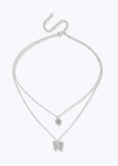 Muse Silver Butterfly Multirow Necklace