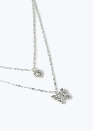 Muse Silver Butterfly Multirow Necklace