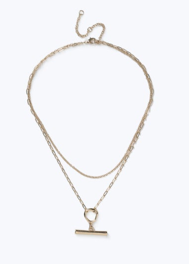 Muse Gold Multirow T Bar Necklace