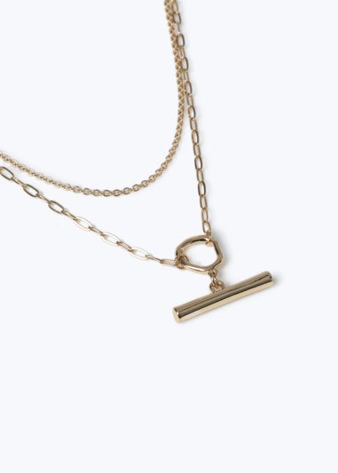 Muse Gold Multirow T Bar Necklace