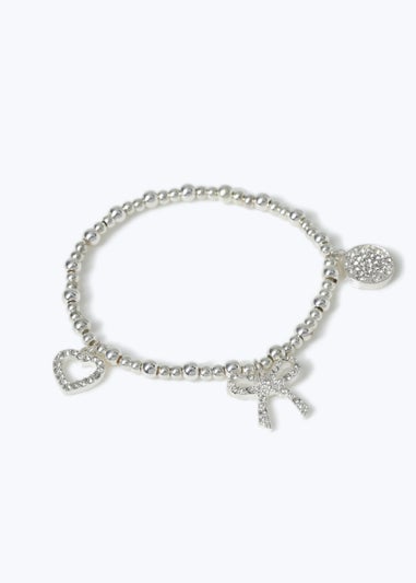 Muse Silver Gift Boxed Heart & Bow Charm Bracelet