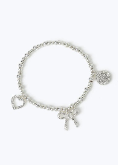 Muse Silver Gift Boxed Heart & Bow Charm Bracelet