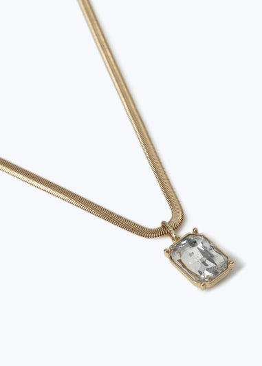 Muse Gold Square Crystal Snake Chain Necklace