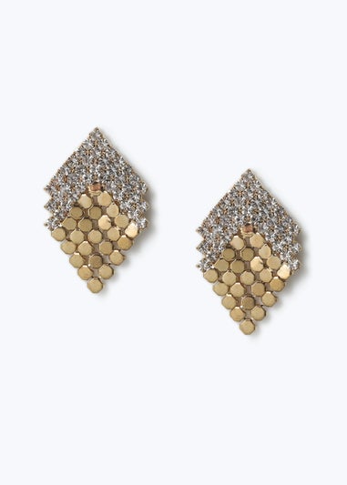 Muse Gold Crystal Chain Mail Stud Earrings