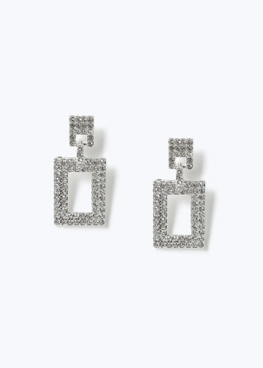 Muse Silver Crystal Rectangle Earrings